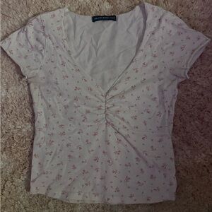 Brandy Melville Gray Fitted Ruched Short Sleeve Tee